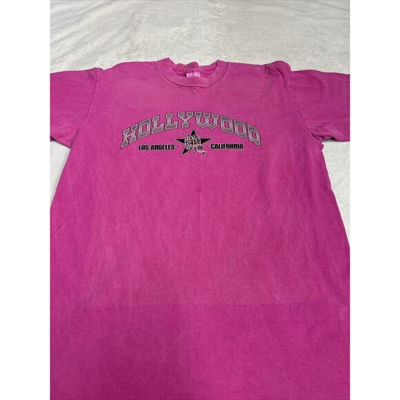 Vtg Pink Single Stitch Hollywood Los Angeles California Graphic T-Shirt Size L - Picture 2 of 9